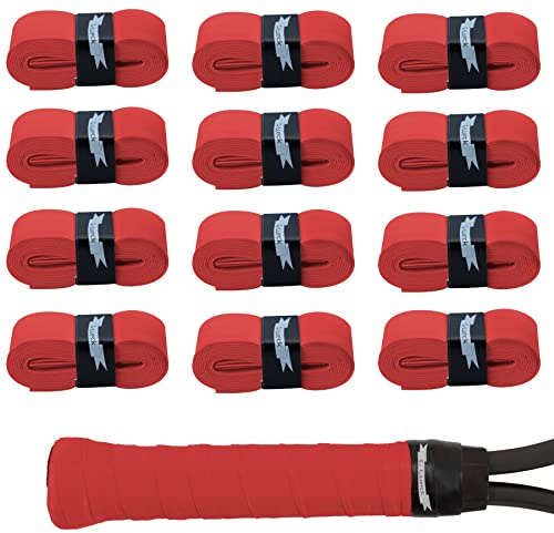 G-Lueck 12 Tennis Overgrips Talent Grip Alta aderenza | 0,50 – 0,60 mm di Spessore | per Racchette da Badminton da Squash e Golf con Nastro Adesivo di Chiusura (Rosso)