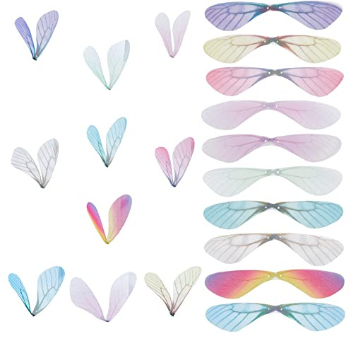 SUNNYCLUE 1 boîte 100 pièces 10 Couleurs Ailes de Libellule Breloques Ailes de Papillon Pendentif Ailes en Tissu Décoration pour Femmes Bricolage Boucle d'oreille Fabrication de Bijoux Intérieur