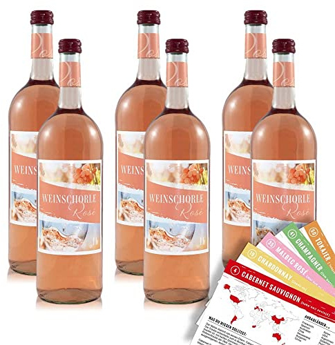 6 Flaschen Weinschorle Rosé Weinhaltiges Getränk, fruchtig-prickelnd, sortenreines Weinpaket + VINOX Weinkarten (6x0,75 l)