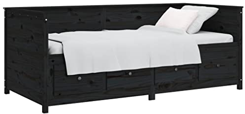 vidaXL Tagesbett Sofabett Gästebett Sofa Einzelbett Bettsofa Bett Bettgestell Schlafsofa Holzbett Bettrahmen Schwarz 90x200cm Massivholz Kiefer