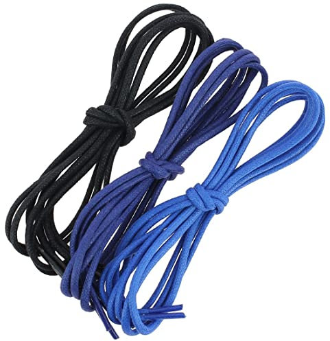 Les Lacets Français. Schnürsenkel, rund, dick, 3 mm, Baumwolle, Schwarz/Blau Wappen/Königsblau, 75 cm