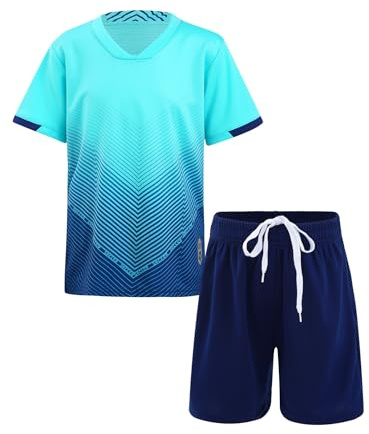 iiniim Barn pojkar sportset 2 delar Snabbtorkande T-shirt + shorts sportdräkt träningsoverall för jogging fotboll basket kläder, K Sky blå, 110/116 cm