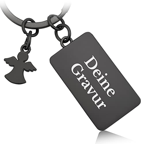 Mister Boncuk - RECTANGLY Schlüsselanhänger mit Gravur - Geschenk Liebe Freund Freundin - Personalisierter Schlüsselanhänger - Personalisierte Geschenke (Schwarzmatt - Engel)