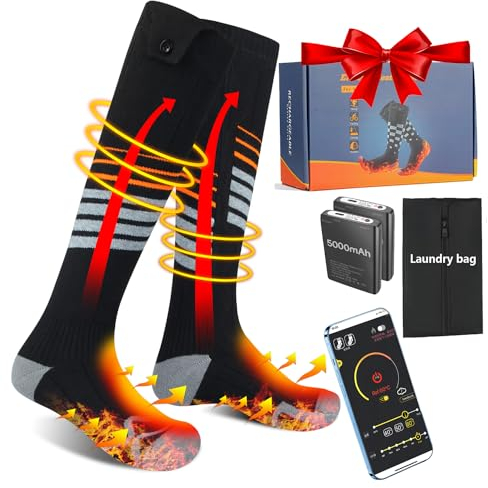 Elektrisch Beheizbare Socken APP Steuerung, Beheizte Socken für Damen Herren mit 5000mAh Akku, Wiederaufladbare Wintersocken Foot Warmer 3-stufige Temperaturregelung Thermosocken für Outdoor Sport