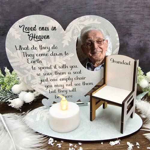 Cherish the Memory of Loved Ones in Heaven with our Personalised Christmas Memorial Photo Heart Set and Tealight Holder - A Custom Remembrance Ornament and Loving Memory Decoration - Heartfelt Tribute