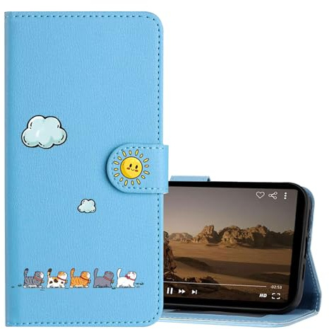 Nokverzy Handyhülle für Samsung Galaxy S10 Hülle Klappbar mit Kartenfach Magnet Geldbörse Tier Muster Leder Handy Tasche Cover für Samsung Galaxy S10 Klapphülle mit Band Katze Motiv Bunt Blau