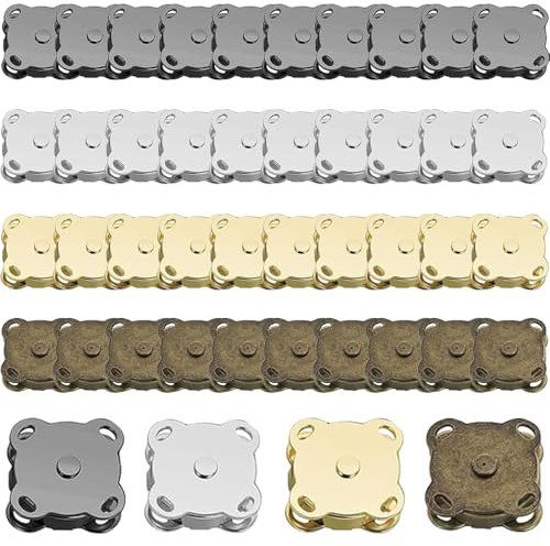 40 Sets Magnetische Druckknöpfe 18mm, Magnetknöpfe zum Annähen, Metall Pflaume Magnet Knöpfe Verschluss für Kleidung Taschen Lede, 4 Farben
