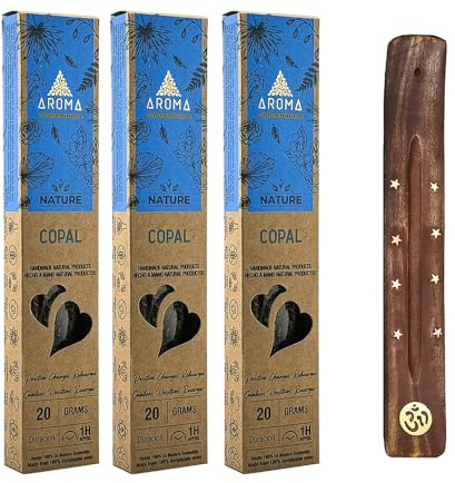 Aromasenses - 3 rökelsehalsar med naturlig doft - 100 % naturlig - handgjord - 1 timmes varaktighet per stav - avslappning meditation yoga + 1 doftplatta (3, Copal)