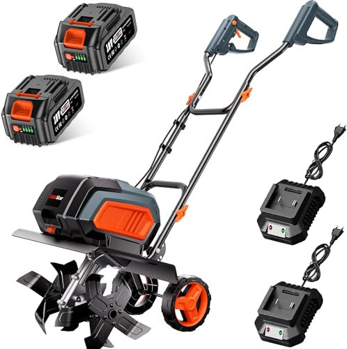Motoculteur Électrique sans Fil 40V TaskStar Motobineuse électrique, Kit Complet avec 2 Batteries et 2 Chargeurs