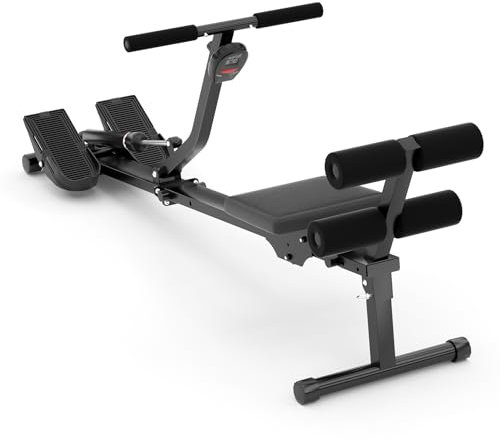 Rudergerät für Zuhause, Klappbar Hydraulisches Fitness-Rudergerät mit 12 Widerstandsstufen, Multifunktionaler Rückenlehne, Trainingsgerät für das Ganzkörpertraining (Black)