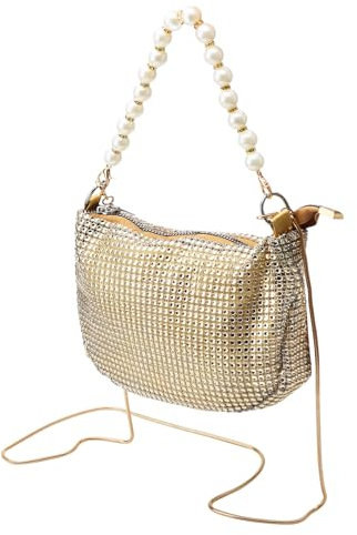 APOMOONS Damen Glitzer, Tasche Abendtasche, Clutch Gold mit Abnehmbarer Kette, Braut Handtasche mit Reißverschluss, Diamant Elegante Brauttasche Schultertasche für Abend Prom Hochzeit Party Bankett