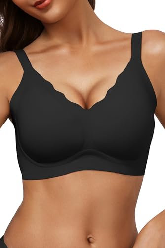 Vtelor Bras for Women Non Wired Seamless Wireless Push Up Bra Comfort Support Sleep Bralettes for Womens Ladies Soft Tshirt Padded Bra Regular and Plus Size Black