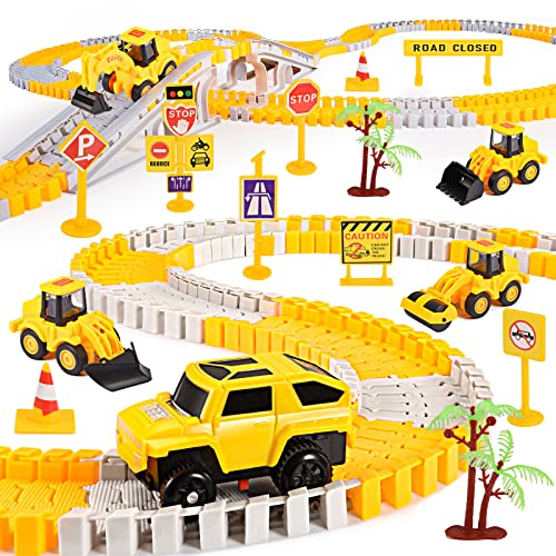 Toyokid Kids Toys 234 PCS Construction Race Tracks, Toy for 3 4 5 6 7 8 Year Old Boy Girls Boys Gifts for 2-6 Year Old Boys Birthday Xmas Gifts Toddler Cars Boy Toy Vehicle Toys for Kids Gifts