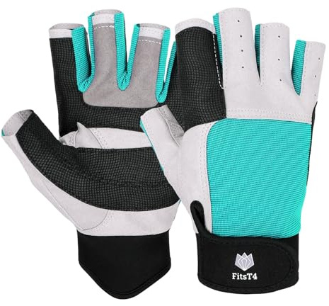 FitsT4 Sports Guanti da vela con dita a ¾ e impugnatura ideale per vela, yacht, vela, paddle, kayak, pesca, pesca, dinghy, gommone, sport acquatici con barche
