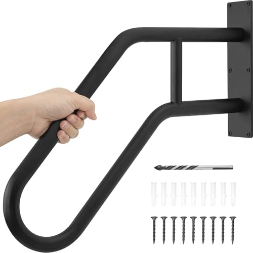 Handrail for Outdoor Steps, Non-Slip U-Shaped Wall-Mounted Stair Handrail | Heavy Duty Grab Bar for 1-3 Steps – Matte Black Finish Hand Railing Grip for Children, Senior, Pregnant, Disabled (Black)
