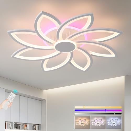 ZAITINZ LED Ceiling Light Dimmable,70W White Modern Flush Ceiling Lights with Remote Control, Flower Acrylic Shape Ceiling Lamp for Bedroom Living Room Kitchen Game Room,3000-6500K