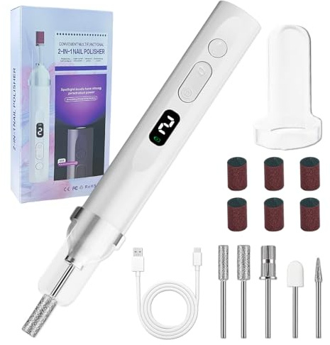Nagelfräs sladdlös, elektrisk nagelfil och nagellampor 2-i-1, professionell manikyr och pedikyrset elektrisk med LED-ljus, bärbar nagelfil för gelnaglar och akrylnaglar