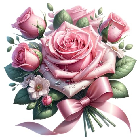 Pink Tea Rose Bouquet Flower Vinyl Decals, Floral Decor, Wall Stickers | Cover Marks, Opaque Finish, No White Edges, Weatherproof, UK Manufactured, 20cm, 7cm, Use on Phones, Tiles, Laptops and Cars