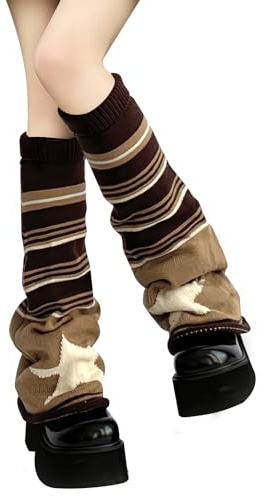 Scaldamuscoli Y2K, 1 paio Scaldamuscoli Donna Maglia, Kawaii Legwarmer, Leg Warmers Goth, Harajuku Legwarmers, Legwarmer Invernali Giapponesi Lolita in Stile Harajuku (Marrone)
