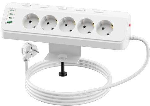 Regleta med 5 uttag med USB, Skrivbordsregleta med flera uttag