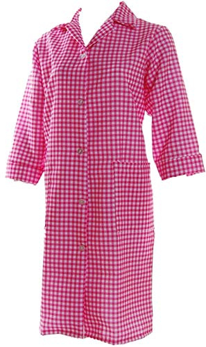 Ladies Gingham Check Work Overalls with ¾ Length Sleeves Pink WMS