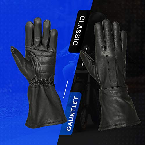 Hugger Glove Company Motorcycle Black Gauntlet Gloves Unlined Cold/Wind Resistant - Medieval Renaissance Gloves - Cosplay Long Arm Cuff (Large)