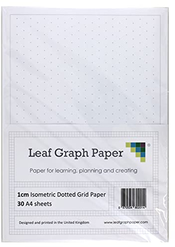 Leaf Graph A4 Isometric Dotted Grid Paper, 10mm (1cm) Spacing, 30-Leaf Pack for Technical Drawing and Sketching