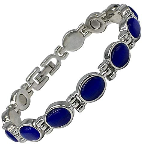 Helena ros magnetisk terapi armband för kvinnor med kungligt blått Lapis semi-dyrbara stenar – passar handleder upp till 17,5 cm – utmärkt för artrit, smärtlindring, menopaus-symtom, plus smyckespresentbox