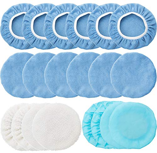 Mudder 20 Pieces 9 to 10 Inches Buffer Pads Car Polisher Bonnet Orbital Buffer Bonnets Microfiber Polishing Pad Cover