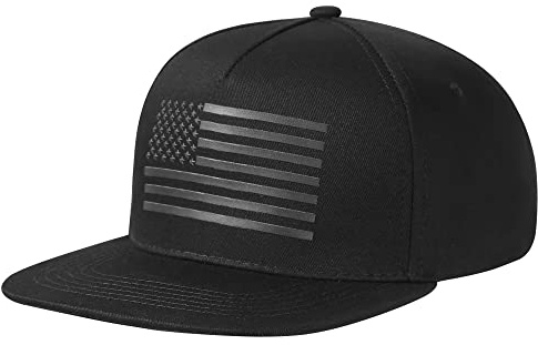 UALON Baseball Cap, Snapback Trucker Hat for Men & Women with American Flag and Adjustable, Breathable Mesh, Flat Bill Hats Black