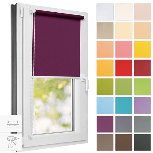 Estika Rollo für Fenster ohne Bohren - 90cm x 150cm - Violett - 25 Stofffarben, Klemmfix Montage, Fensterrollos für innen, Sichtschutz für Fenster und Balkontür (90 cm Stoffbreite)