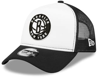 New Era NBA Pallacanestro Brooklyn Nets Colore della Squadra Nero Bianco A-Frame Berretto da Camionista Visiera Curva Inserto in Rete