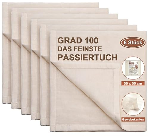 eFond 6 Pezzi Garza Alimentare, Panno per Formaggio, Mussola, Cheesecloth, Telo Filtrante, Grado 100 Puro Cotone Non Sbiancata per Cucina, Filtrazione Burro, Yogurt, Latte, Caffè, Succo