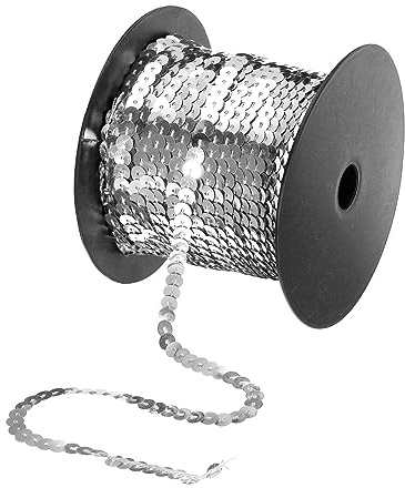 QUARKZMAN 100 Yardas Plana Lentejuelas Tira 6mm Lentejuelas Tela Paillette Lentejuelas Adorno para Manualidades Bricolaje Lentejuelas Flecos Costura Plata