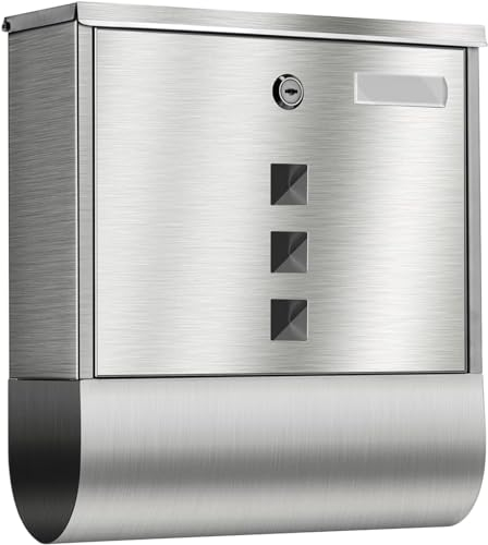 Qobobo Briefkasten Edelstahl mit Zeitungsfach Postkasten Edelstahl Zaunbriefkasten Post Box mit Namensschild Wasserdicht Gebürstet Silber