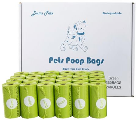 Dumi Pets kotbeutel für Hunde biologisch abbaubar, extra dick und stark，24 Rollen für 360 Stück Hundekotbeutel,