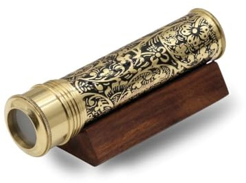 RII - Caleidoscopio in Ottone inciso a Mano, Esplorare Colori Infiniti con Perline in Vetro Lavorato a lume, espositore in Legno, Camera per Oggetti secchi, Nuova aggiunta