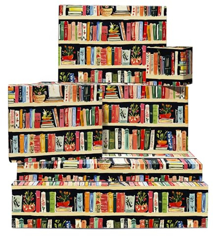 Papel de regalo libro - 6 hojas de papel de regalo para mujeres - Estantes para libros - Regalos temáticos de libros para amantes de los libros - Viene con pegatinas - Por Central 23