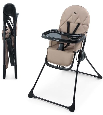Kinderkraft BINCI, Trona Bebé, Ligera y plegable, con Bandeja, reposapiés y Arnés de 5 puntos, Ideal para Espacios reducidos y Viajes, Beige