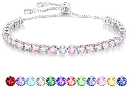 Mieoyue S925 Silver Bracelet for Women Adjustable Slider Crystal Tennis Bracelet Birthstone Jewellery Birthday Gifts (October)