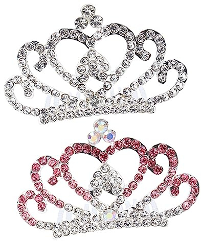KAILIKETIY Peigne à Diadèmes en Strass pour Filles 2 Pièces Petit Taille Accessoire Cheveux Bébé Anniversaire Argenté Blanc et Rose Pailleté Fête Scolaire