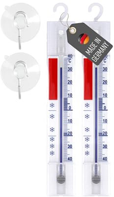 Lantelme 2 termometri per frigorifero con gancio e ventosa, visualizzazione della temperatura da -40 a 40 °C, analogico, dimensioni 14 x 2,5 cm, bianco con scala colorata, termometro anche per