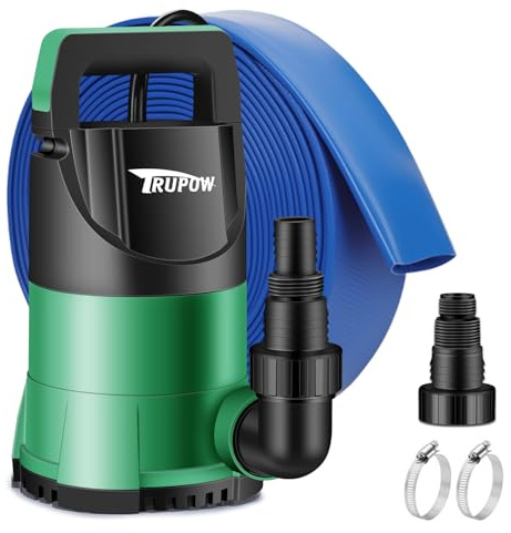 TRUPOW Sump Pump 1 HP Submersible Water Pump With 25ft. Hose Kit 3980 GPH Thermoplastic Portable Electric Utility Pump for Swimming Pool Garden Basement Tub Pond Draining