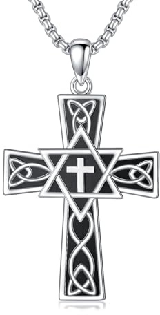 Cross Star of David Celtic Knots 925 Sterling Necklace Faith Protection Pendant for Men Women