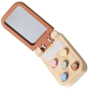 Obotsnoi Smooth Wooden Bear Cartoon Cover Phone Pretend Toy Interactive Learning Activity for Preschoolers Ages 3+ Travel Ready Educational Toy