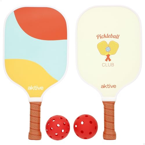 AKTIVE Set Palas Pickleball, 2 Palas Fibra de Vidrio, 20x1x40 cm, con 2 Pelotas, Mango Antideslizante, Bolsa Transporte