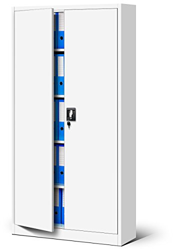 Jan Nowak Metallschrank Jan 185 x 90 x 40 cm - Metall Aktenschrank Abschließbar mit 2 Türen, Mehrzweckschrank mit 5 Ebenen, Büroschrank aus Stahlschrank mit Pulverbeschichtung - Weiß