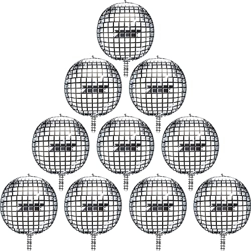 Gejoy Disco Foil Balloons - Aluminum Mylar Helium Balloons, 10 Pieces, 22 Inch Silver, 4D Large Mirror Metallic for Disco Dance Party Supplies, Birthday Party, Wedding, Baby Shower