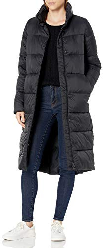 Amazon Essentials Women's Lightweight Water-Resistant Longer Length Cocoon Puffer Coat, Black, Large