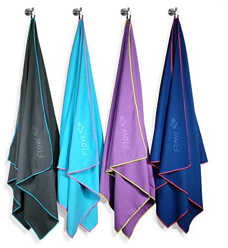 Flow Hydro Sport Towel - Microfiber Quick Dry Swimming Towels for Swim, Pool, Triathlon, and Other Water Sports in Medium, Large, Extra Large, and Hooded Sizes (Navy, Large (60 x 30))